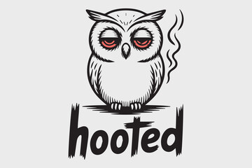 Whimsical hooted owl cartoon with red eyes and smoke detail