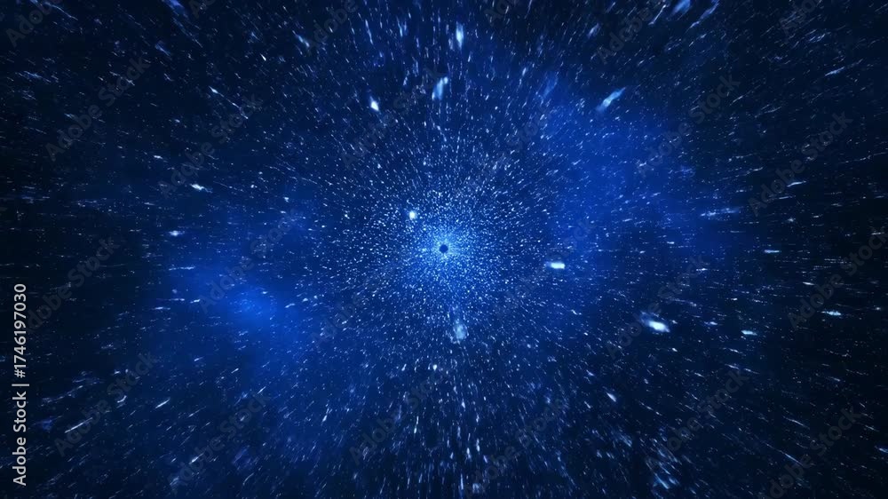 Wall mural fast particle starfield warp tunnel effect, a seamlessly looping hyperspace abstract background spac