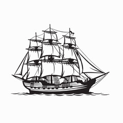 Vintage Pirate Ship Vector Illustration Old Sailing Vessel on white background