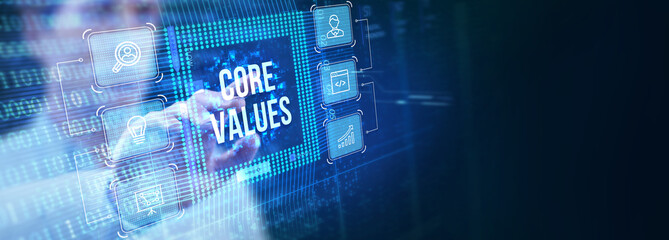 Business, Technology, Internet and network concept. Core values responsibility ethics goals company...