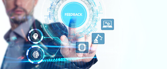 Feedback concept, user comment rating of company online, writing review diagram, reputation management.