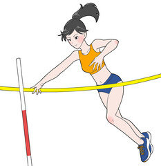 棒高跳びをする女子のイラスト