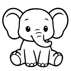 Vector outline for coloring, cute elephant cartoon