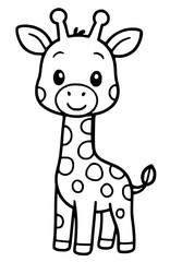 Vector for coloring, cute cartoon giraffe smiling happily