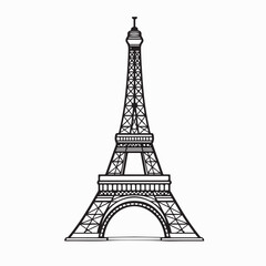 Famous Monument Eiffel Tower Vector Drawing on white background