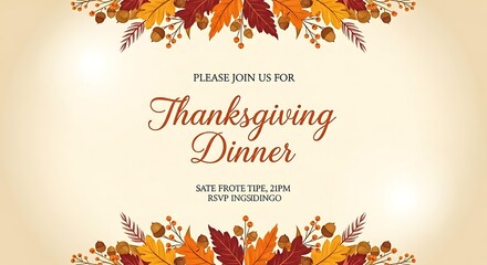 Elegant thanksgiving dinner invitation with ornate autumn leaf borders and decorative script text announcing a festive holiday meal