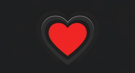 Minimalist Red Heart Graphic Design with Layered Shapes and Dark Background
