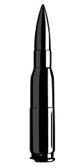Detailed black and white illustration of a single bullet isolated on transparent background for design purposes
