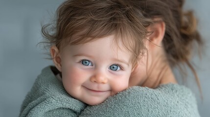Adorable Baby Smiling While Being Hugged by Parent in Warm Cozy Home