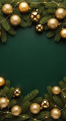 A green background with gold balls and a gold frame