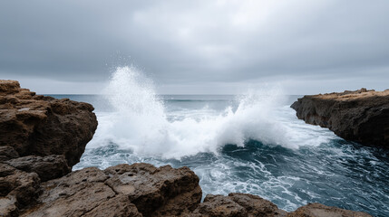 Ocean Wave Crashing Against Rocks