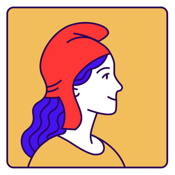 Profile of a woman  in a Phrygian cap. Allegorical symbol Marianne, French Republic. Liberty, Freedom. Vector illustration for the French National Day. 14th of July.