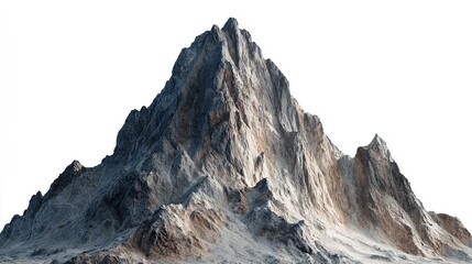 Majestic Isolated Mountain Peak with Rugged Slopes Against Clear White Background Landscape.