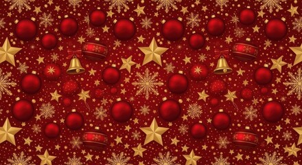 A red background with gold stars and red balls