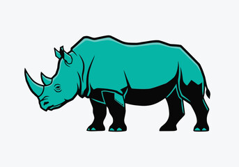 Obraz premium Vector illustration of turquoise rhinoceros standing