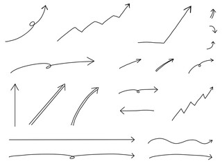 シンプルな手描きの矢印の素材セット
