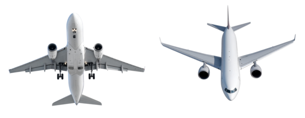 Top-Down View of Airplane in Flight, Realistic Jet Shadow, Isolated PNG