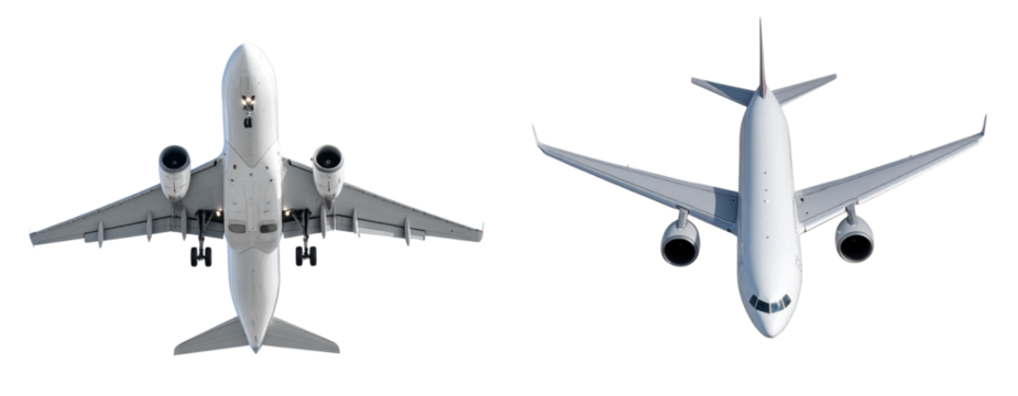 Top-Down View of Airplane in Flight, Realistic Jet Shadow, Isolated PNG