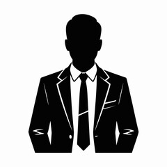 A simple black silhouette vector of a businessman in a suit and tie is a common office symbol or icon representing a manager or boss
