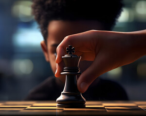 Child Focused On Chess King