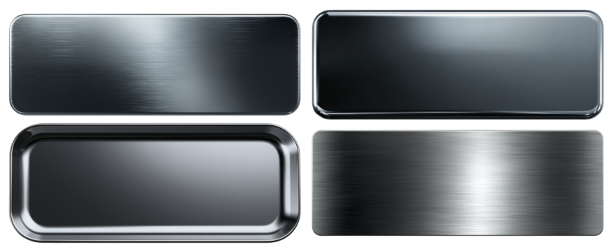set of isolated polished rectangular dark metal plates