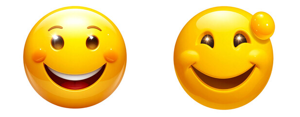 Fototapeta premium Happy Smiling Emoji Face with Sparkling Eyes, 3D Render, Isolated on Transparent Background