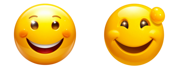  Happy Smiling Emoji Face with Sparkling Eyes, 3D Render, Isolated on Transparent Background
