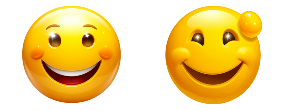  Happy Smiling Emoji Face with Sparkling Eyes, 3D Render, Isolated on Transparent Background