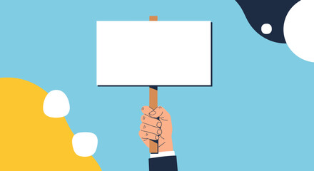 A hand holding a blank protest sign in support of a cause or to voice an opinion.