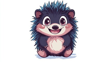 Fototapeta premium Cute cartoon hedgehog sitting, white background, illustration, children's book
