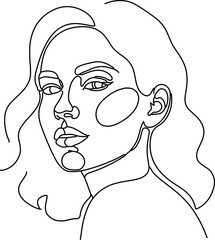 A minimalist one-line drawing of a woman with wavy hair