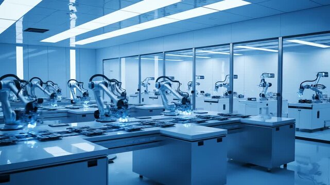 Automated Robotic Arms in Modern Factory: Streamlining Manufacturing Processes and Enhancing Production Efficiency with Advanced Technology and