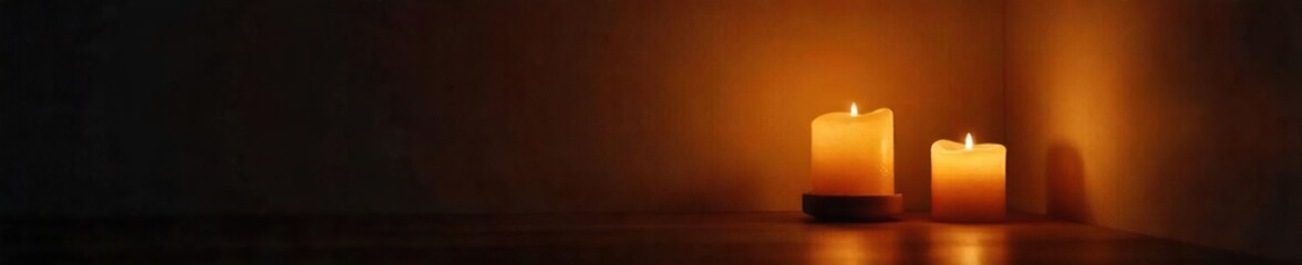 Candlelight Illuminates Dark Room, Casting Dancing Shadows on Wall - Peaceful, Intimate Ambiance Perfect for Relaxation or Romance
