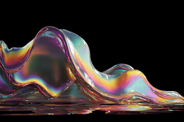 Colorful Iridescent Wave Abstract Against Black Background