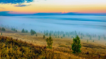 rocks on the ridge and ryndyk in the Southern Urals, beautiful autumn day