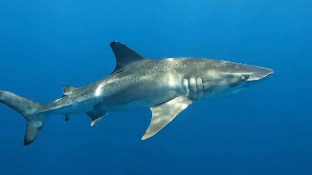 Majestic Predator of the Deep: A Smooth Hound Shark Glides Through the Clear Blue Ocean Waters,showcasing the beauty and grace of this marine animal
