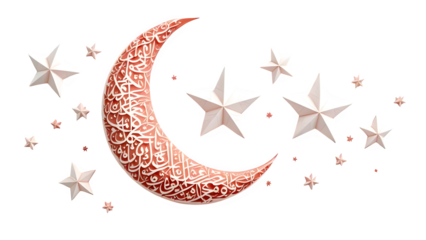 Islamic Crescent Moon and Stars 3d rendered, isolated on transparent background
