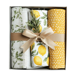 Kitchen towel gift set with lemon print