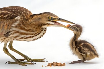 Obraz premium American Bittern Feeding Chick Isolated