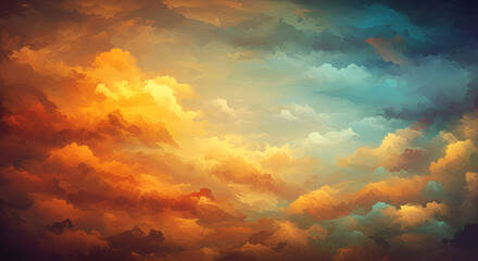 Colorful Cloudscape with Warm Orange and Cool Blue Tones in Artistic Style