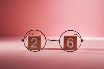 eyeglasses on toy block with number 26