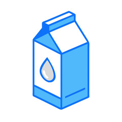A blue and white flat vector carton of milk on black