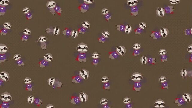 Superhero sloth pattern slowly falling animation