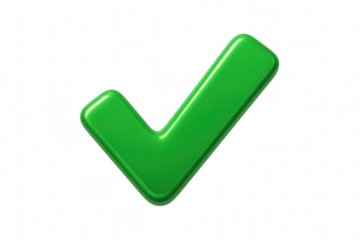 Green 3d check mark symbol representing success, approval, validation checking, and completion on transparent background