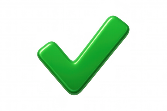 Green 3d check mark symbol representing success, approval, validation checking, and completion on transparent background