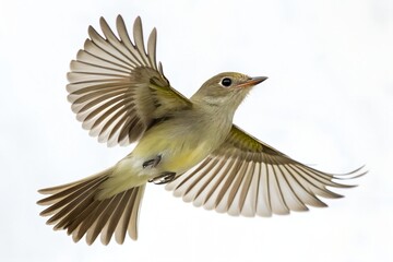 Obraz premium Acadian Flycatcher Flying Isolated on White