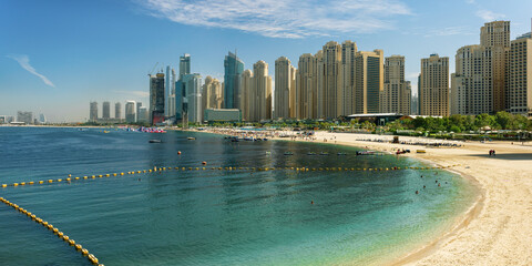 Panorama of the beach at Jumeirah Beach Residence, Dubai, United Arab Emirates.