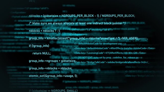 Computer code and programming scrolling up and down the screen(produced by AE,not AI-generated)