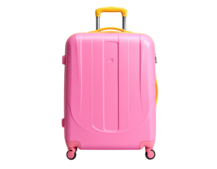 Untitled design - Pink Suitcase with Yellow Handle, Front View, Isolated on Transparent Background