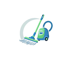 Logo for a cleaning company, mop and vacuum cleaner